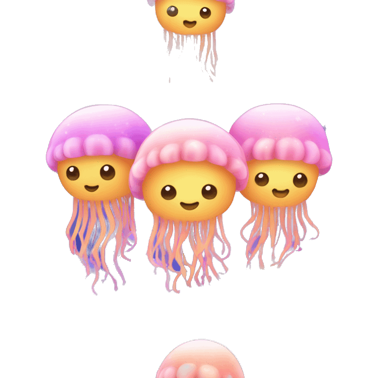 Kawaii rainbow pastel family of jellyfish  in neon snow globe  emoji