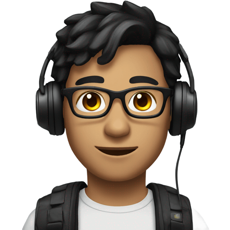 Young man with black hair brown eyes glasses and a gaming headset emoji