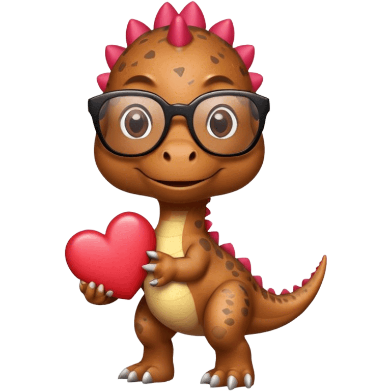 dinosaur in glasses holding hearts emoji