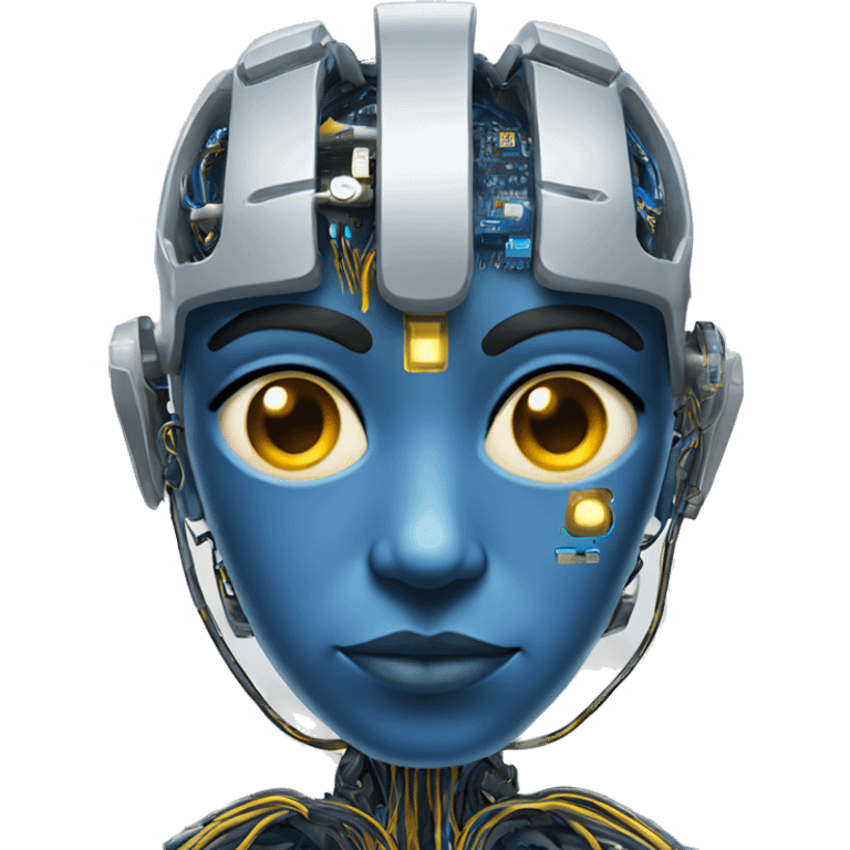 Blue cyborg with yellow eyes wires and circuits  emoji