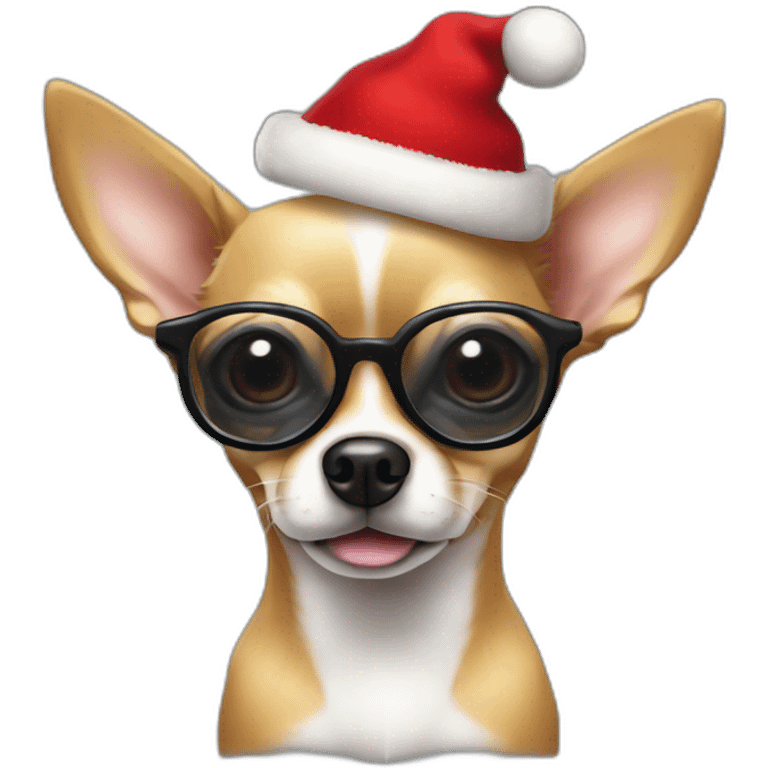 Perro chihuahua con lentes y gorra de navidad emoji