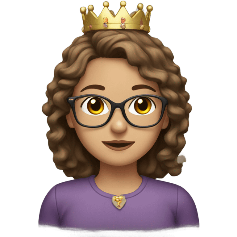 Brown hair, Girl with crown, wearing glasses emoji