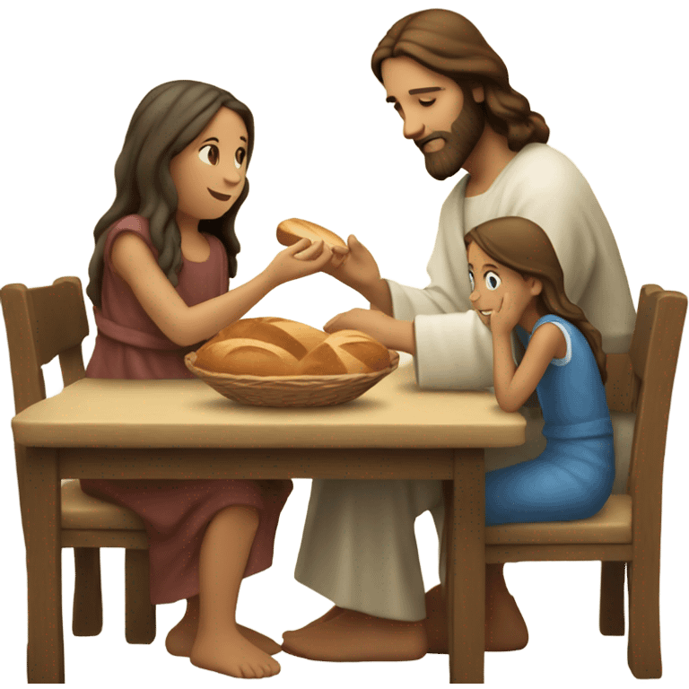 Jesus eating bread with a girl emoji