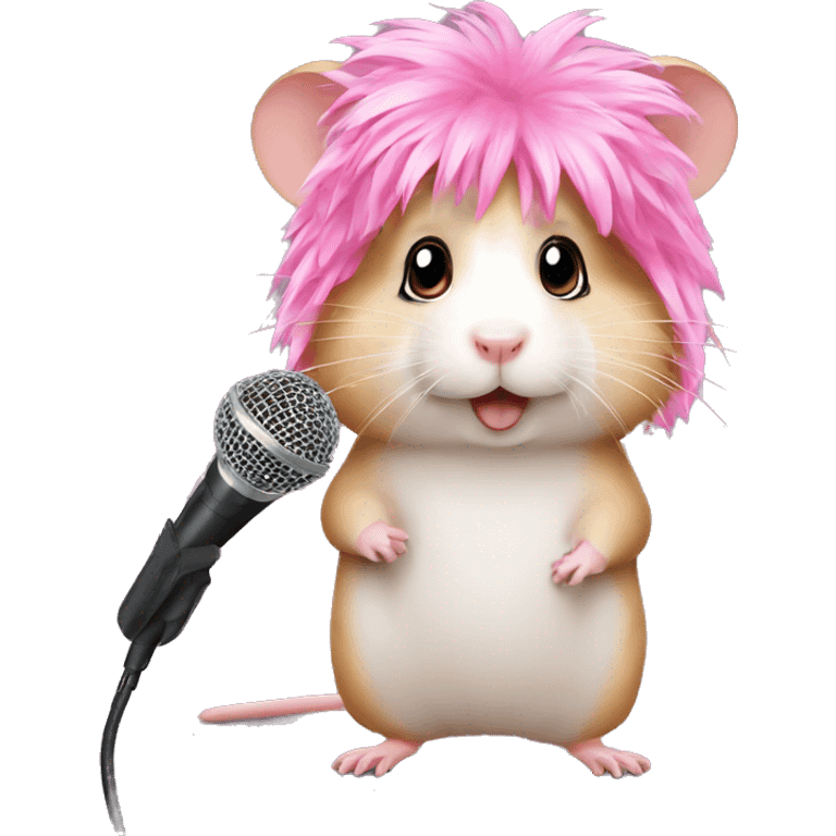 hamster with long pink wig and microphone emoji