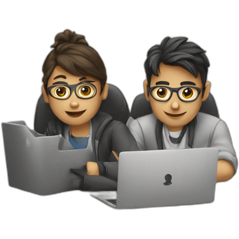 two IT nerds working on a laptop emoji