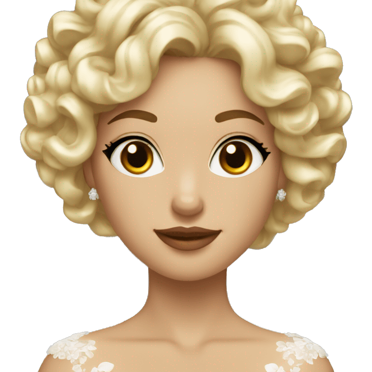 wedding bride with blond curly hair with brown eyes emoji