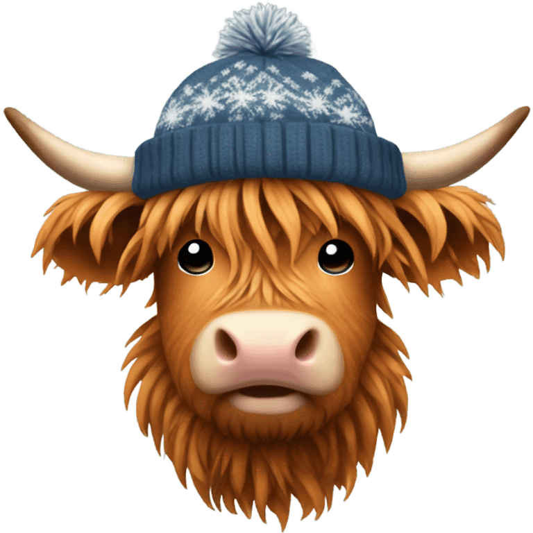 Highland cow in winter beanie hat emoji