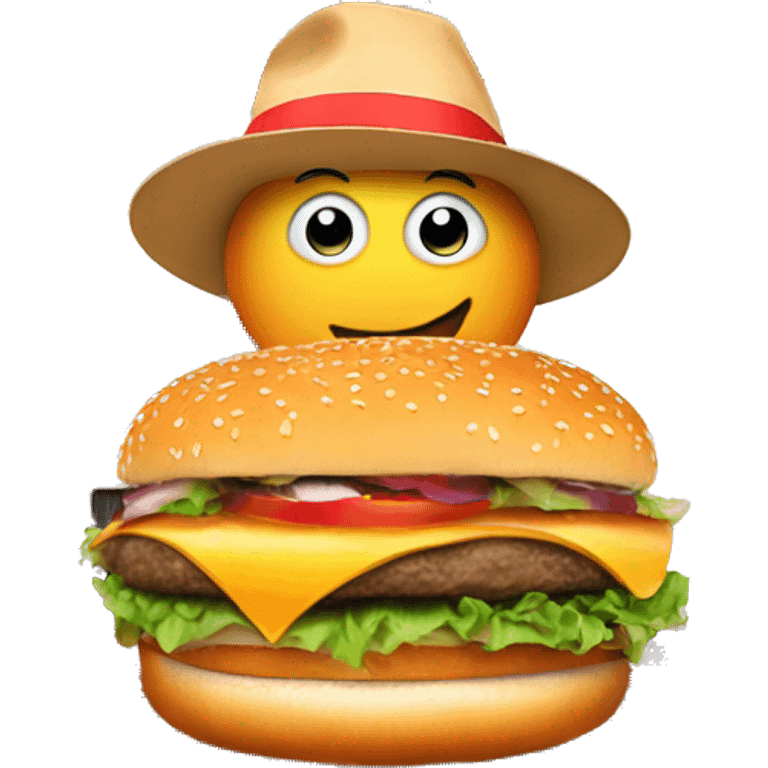 a burger wearing a hat while sitting on the eiffel tower  emoji