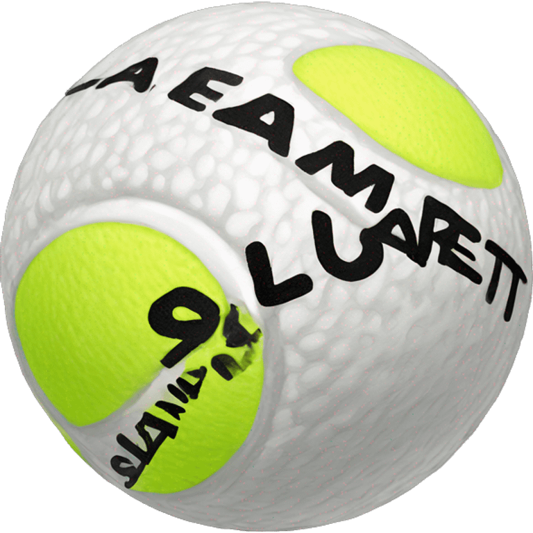 A white tennis ball with saint laurent written on it emoji