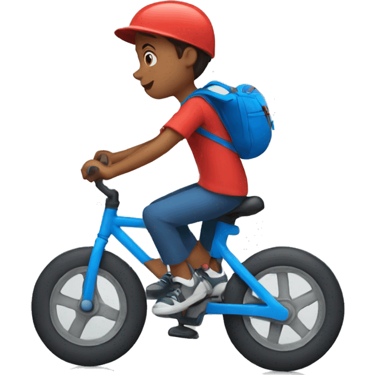 kid with red shirt and blue short riding a bike emoji