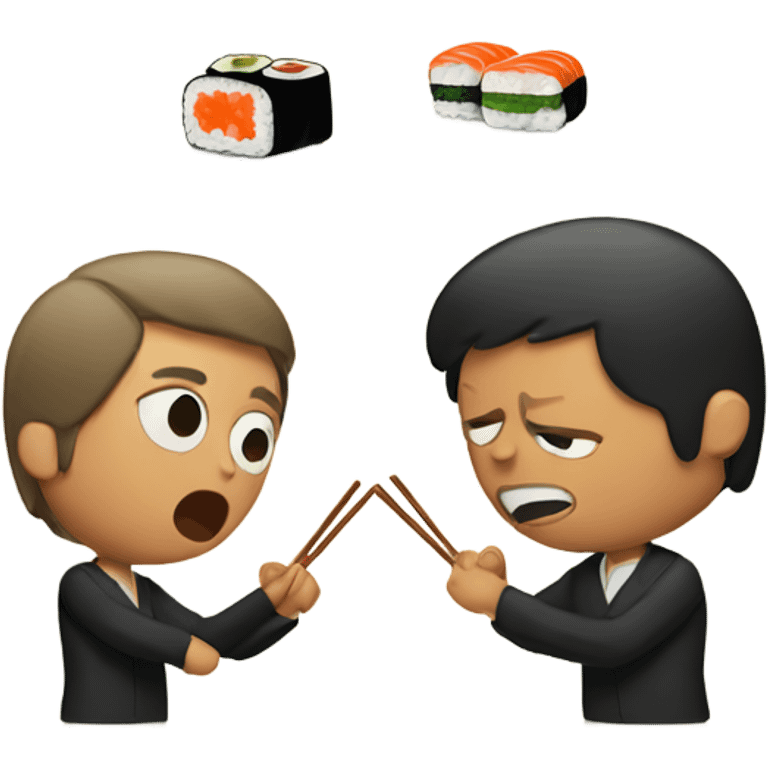 Two people arguing over sushi emoji