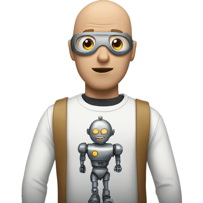 A man runbing a robot against his bald forehead emoji