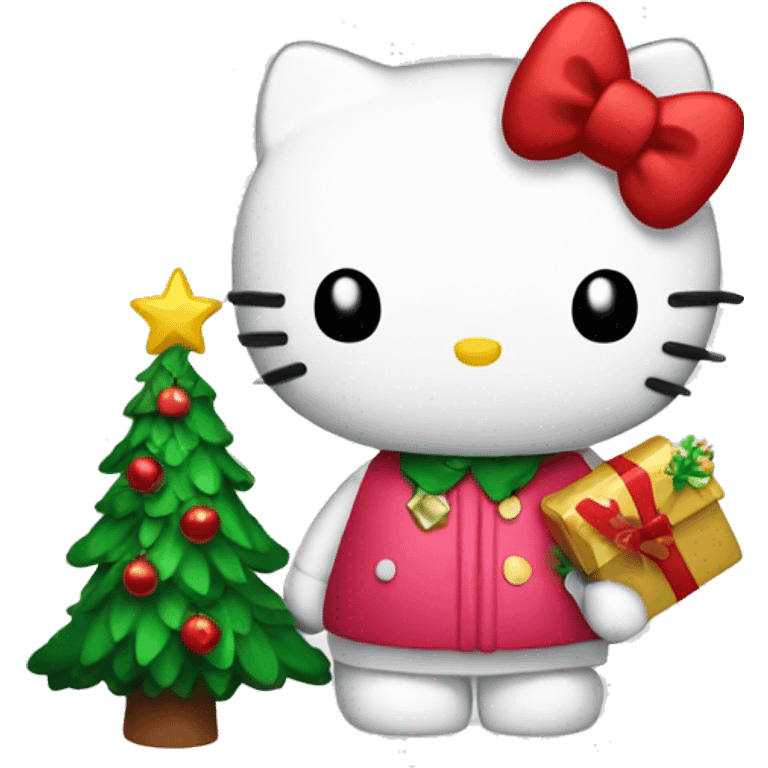 Hello kitty holding a Christmas tree emoji