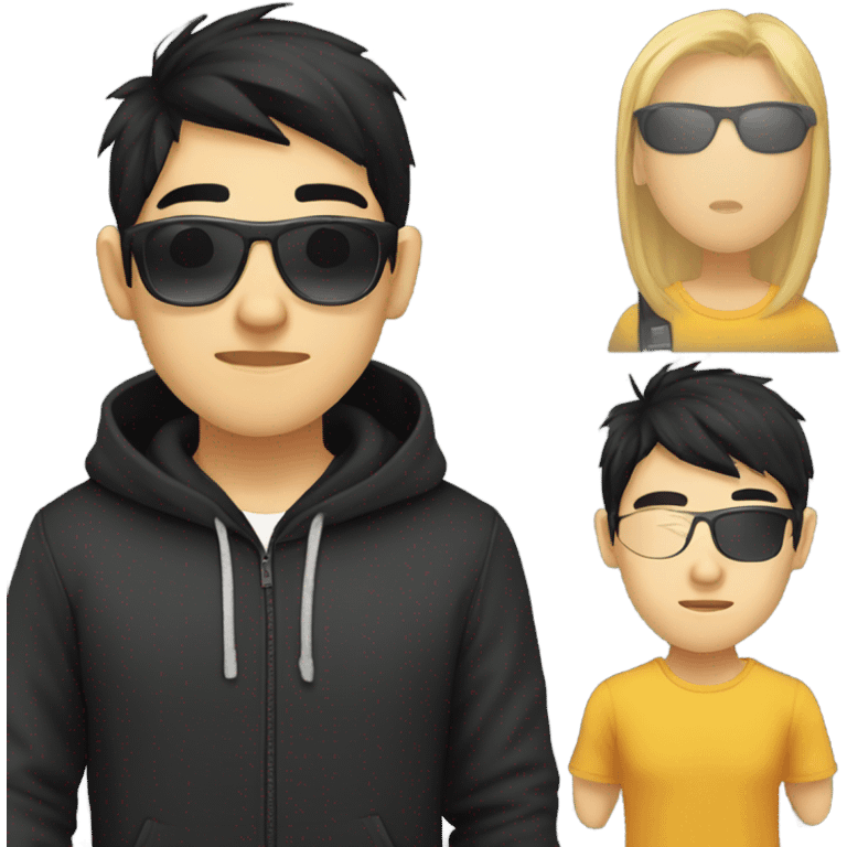 programmer, student, asian, black hair, black eyes, male, round face, black sunglasses, black hoodie emoji