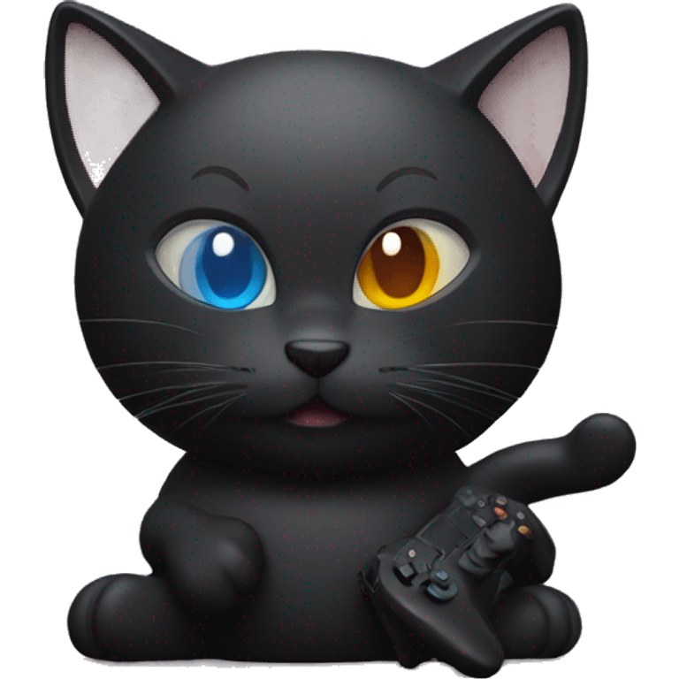 Black cat playing the PS5 emoji