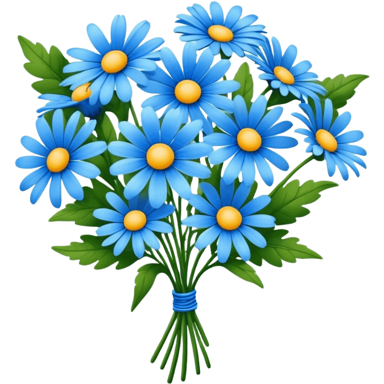 luxuriant, big bouquet Blue Daisy, stem, leaf emoji