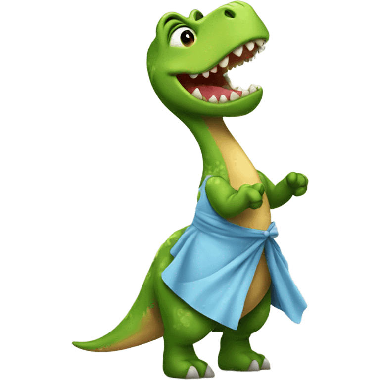 happy dinosaur wearing a dress emoji