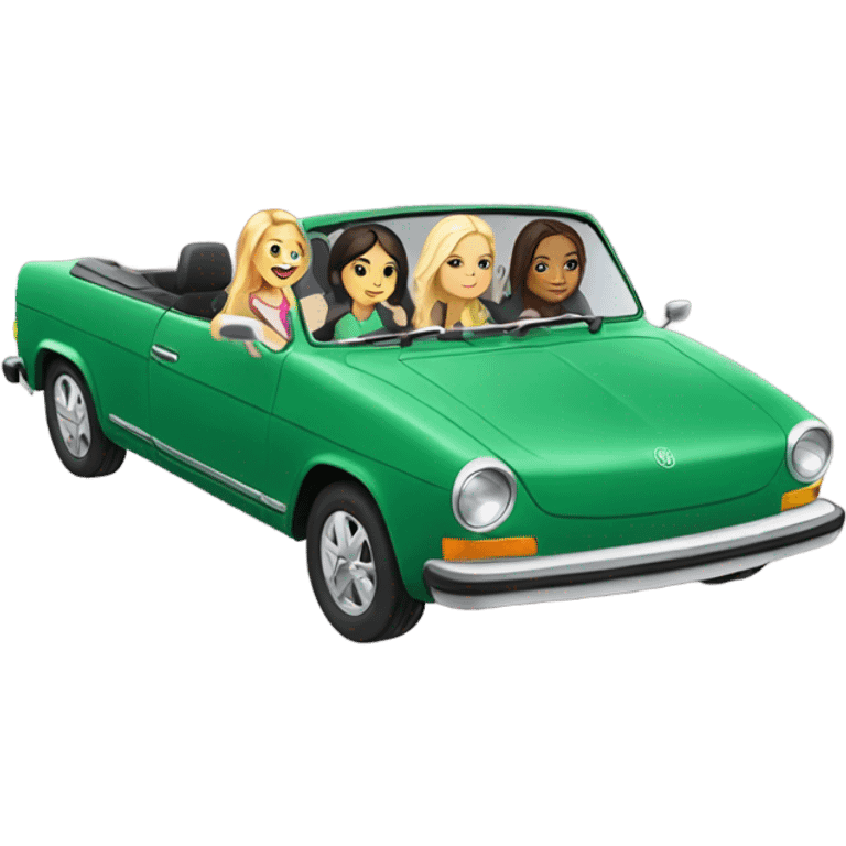 2 blonde and 2 brunette girls in a green convertible vw  emoji