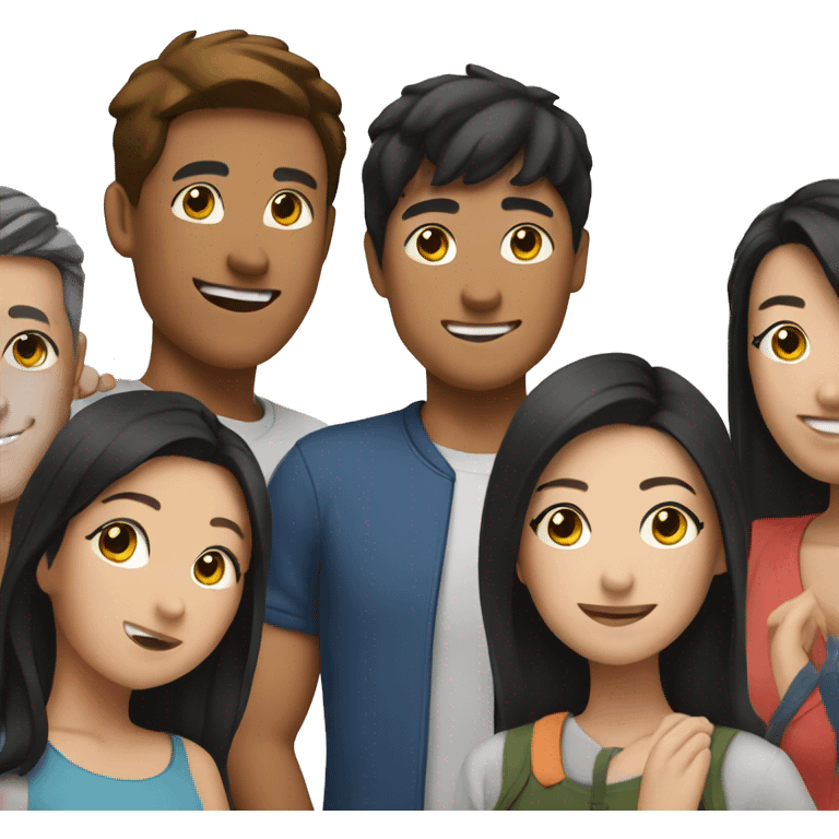 asian group of friends posing together emoji