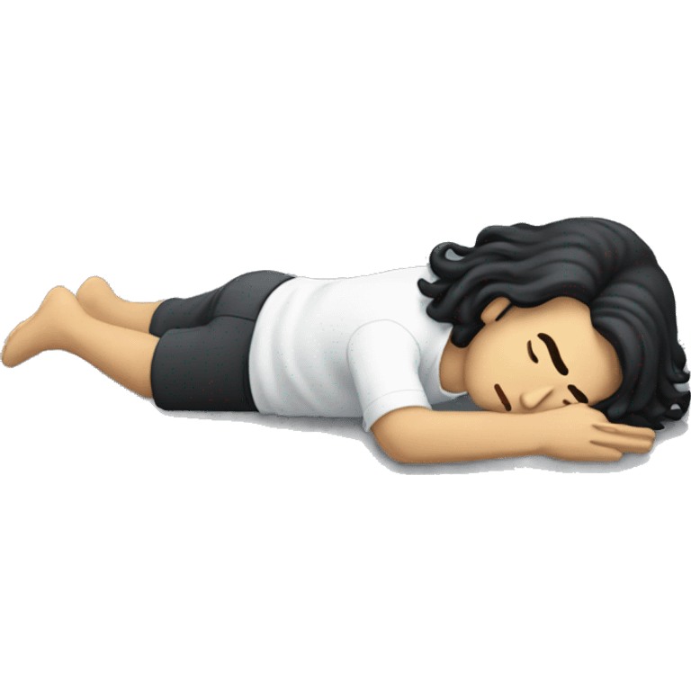 Black long haired white man lying supine unconscious on the ground emoji