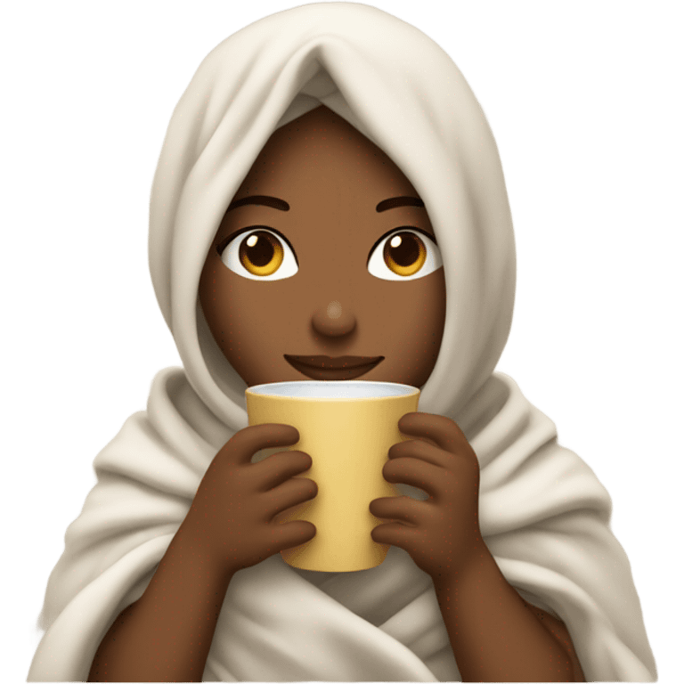 girl inside a blanket sipping coffee eyes closed emoji