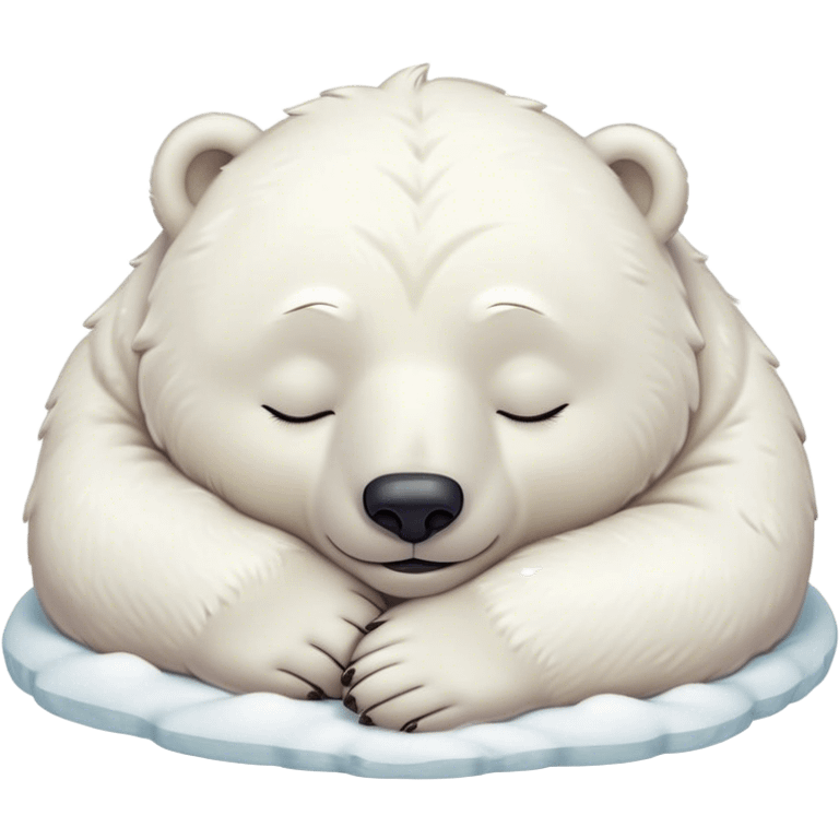 Meme-Worthy cute Sleeping Polar Bear Portrait Emoji, Head resting peacefully with a contented smile, showcasing a luxuriously soft snowy coat and eyes closed in serene slumber, Simplified yet hilariously adorable features, highly detailed, glowing with a soft, drowsy polar light, high shine, relaxed and utterly lovable, stylized with an air of playful laziness, bright and heartwarming, soft glowing outline, capturing the essence of a sleeping polar guardian that feels destined to become the next viral sensation of adorable rest! emoji