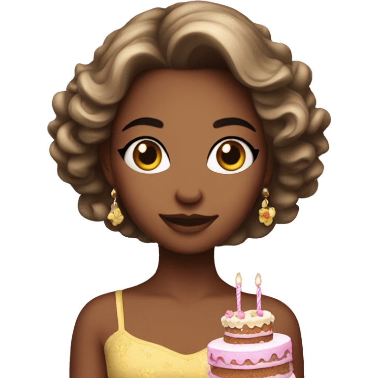 Beautiful girl with a dress on with a birthday cake  emoji