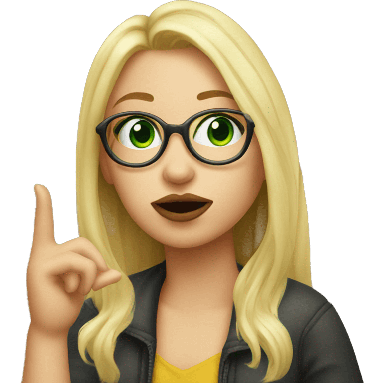 Blonde girl with green eyes and glasses blowing a kiss emoji