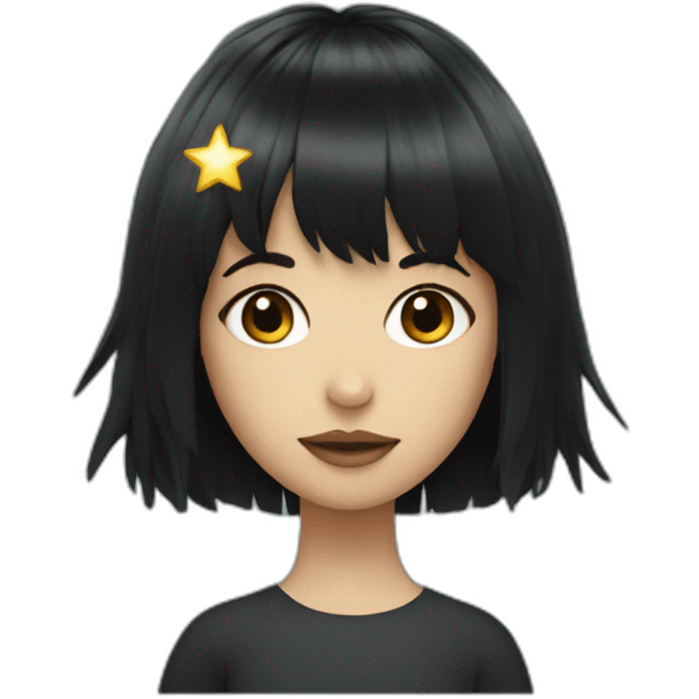 dark haired girl with fringe and face made of a star emoji