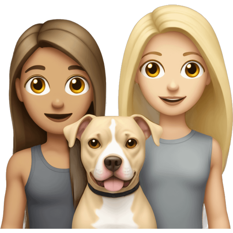 Blonde girl & brunette boy with beige pitbull emoji