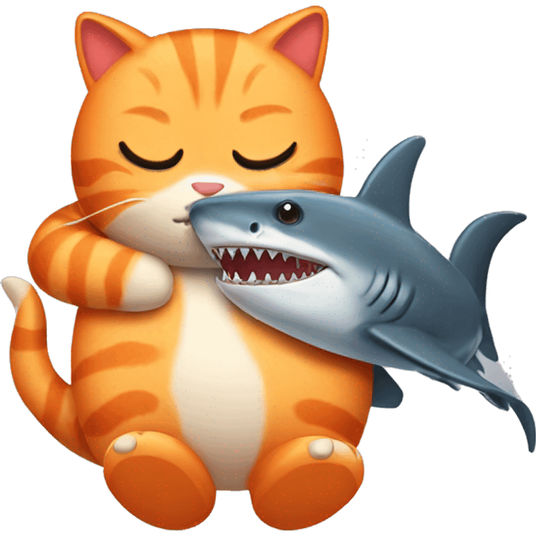 Orange cat hugging a shark  emoji