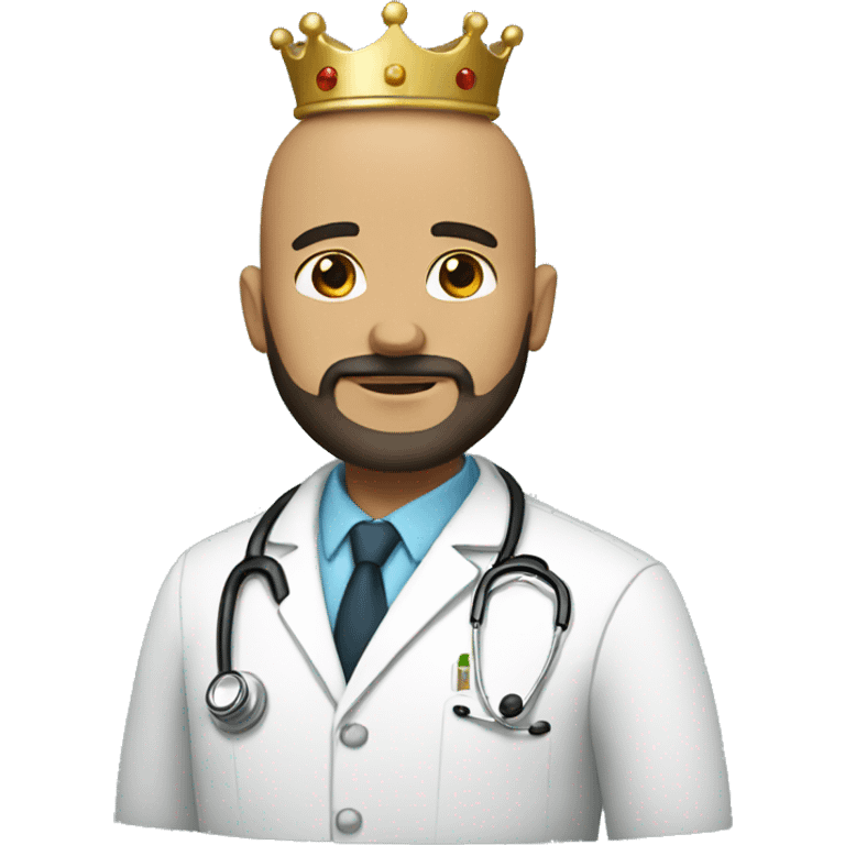 Bald tan male doctor with a crown and black beard and a crown emoji