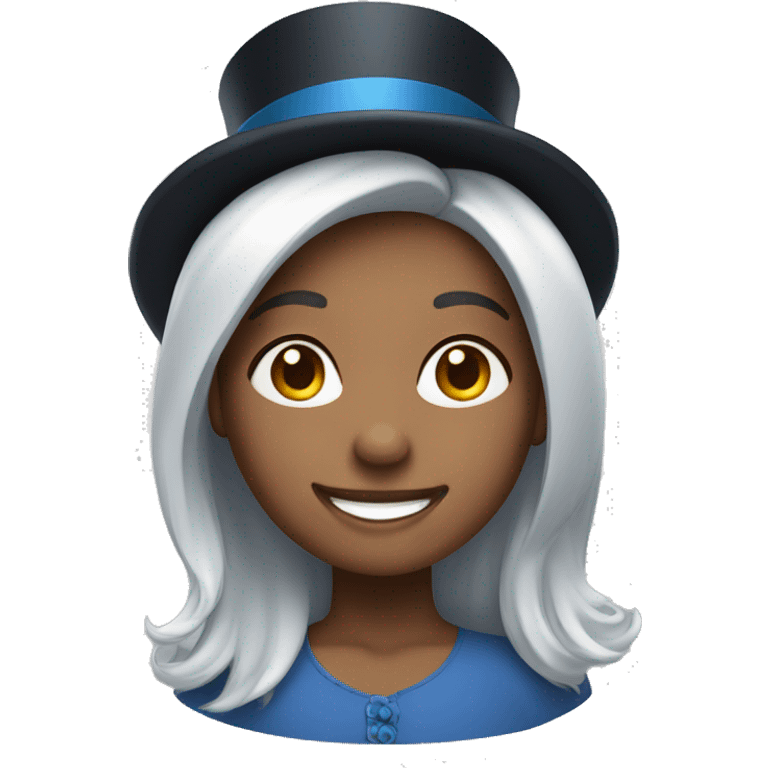 smiling girl-skin white-hair brown-in blue top hat emoji