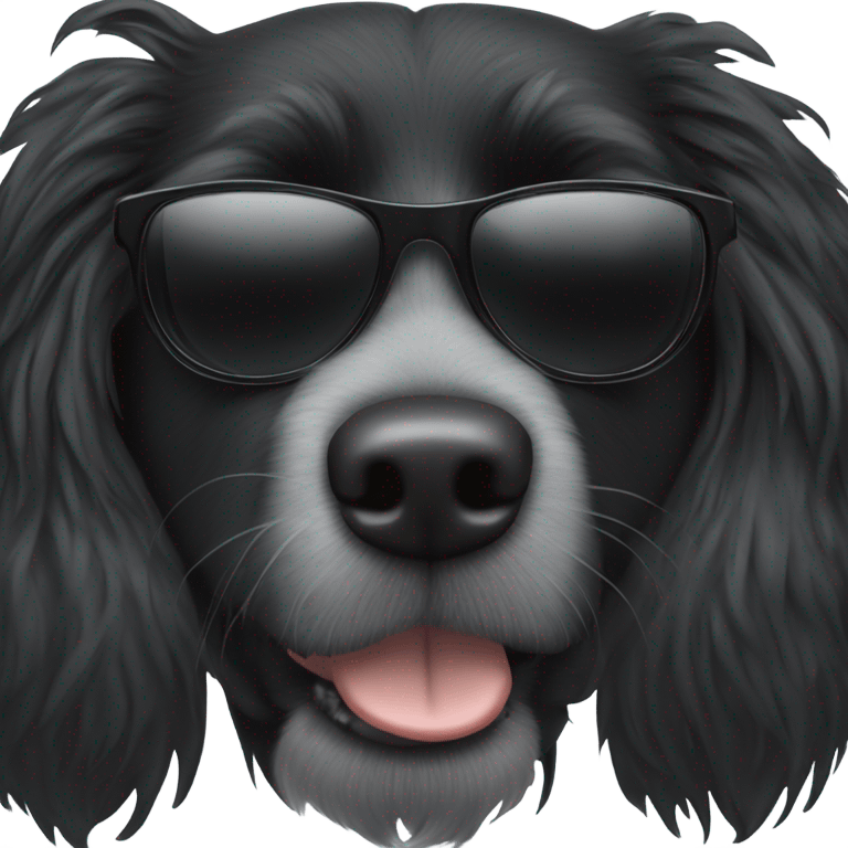 Shaggy black dog with white snout wearing sunglasses emoji