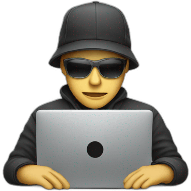 Hacker wearing a cap using laptop emoji