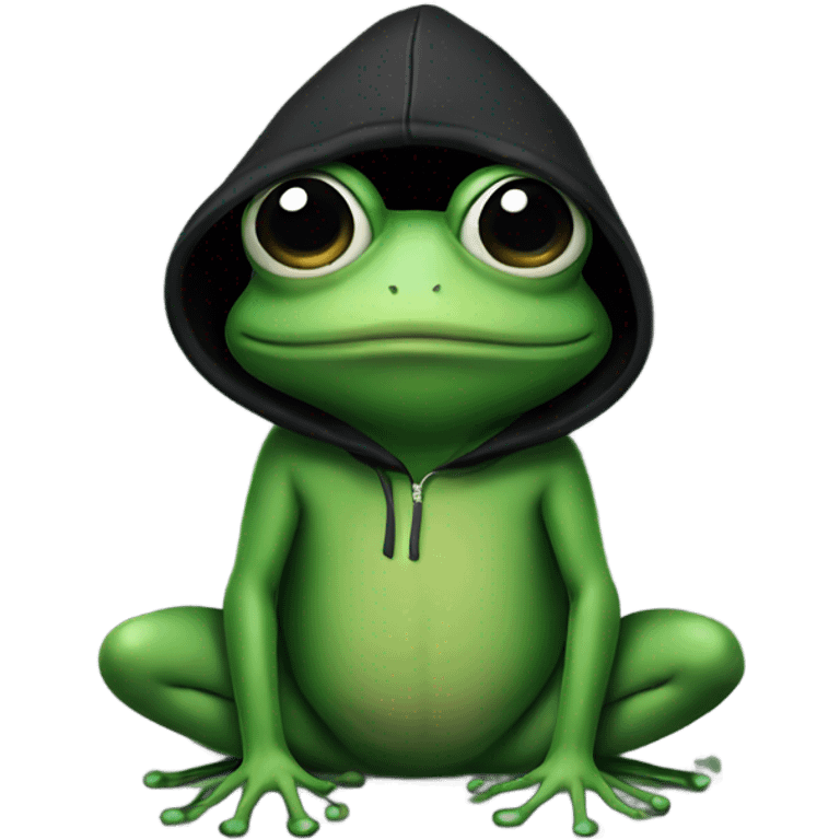 Frog wearing black hoodie emoji