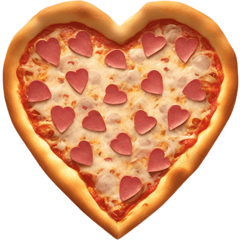 Realistic heart shaped pizza sitting flat in an open top pink pizza box. emoji