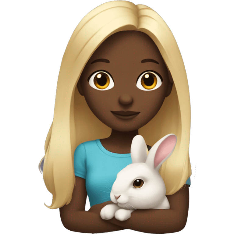 Blonde dark skinned girl with pet bunny emoji