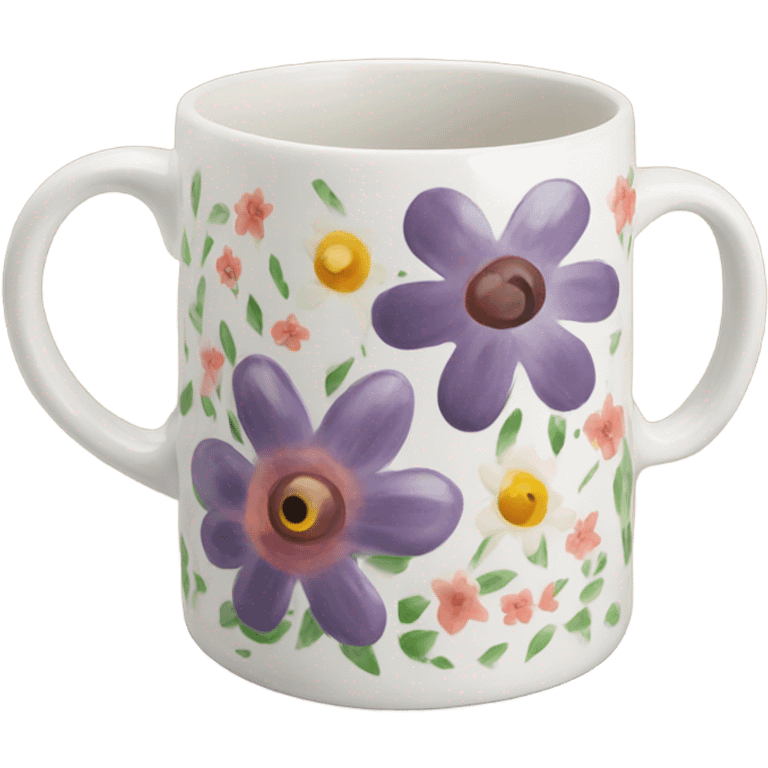 ceramic mug with flowers painted on it emoji