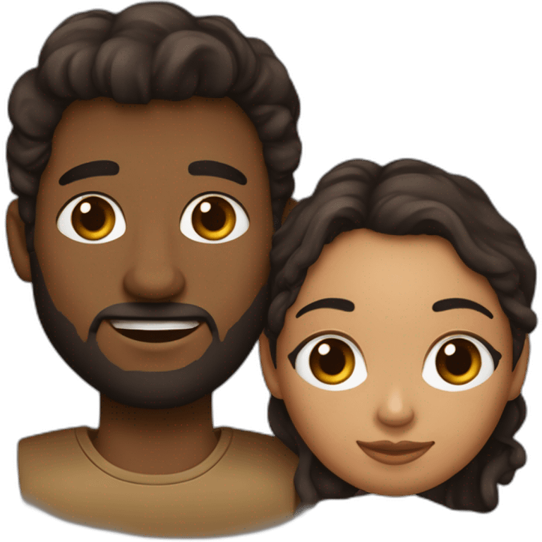 Pareja, una chica de ojos marrones pelo negro liso largo y un chico con pelo castaño rizado de ojos marrones  emoji