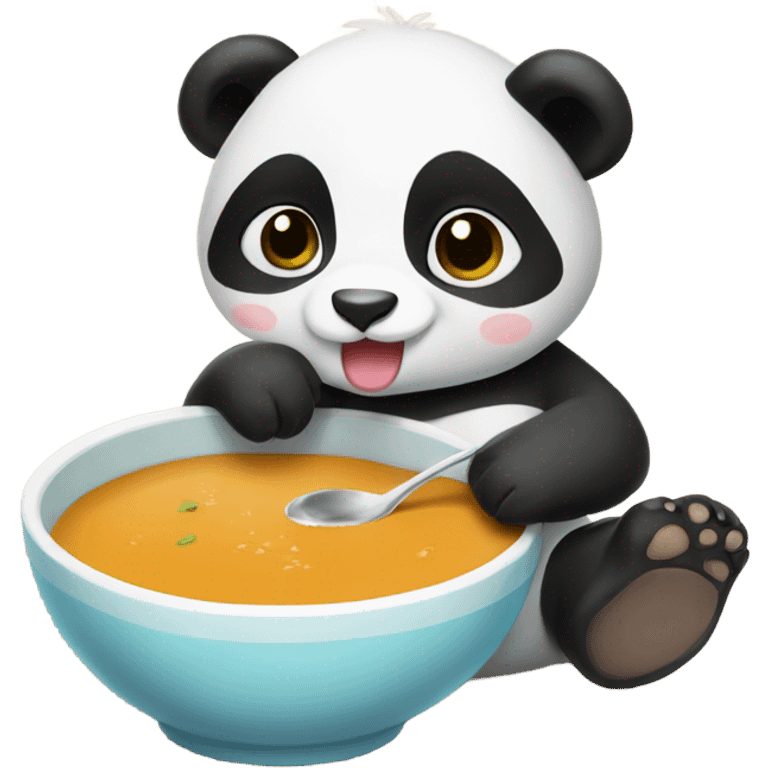 Baby panda drinking bowl of soup emoji