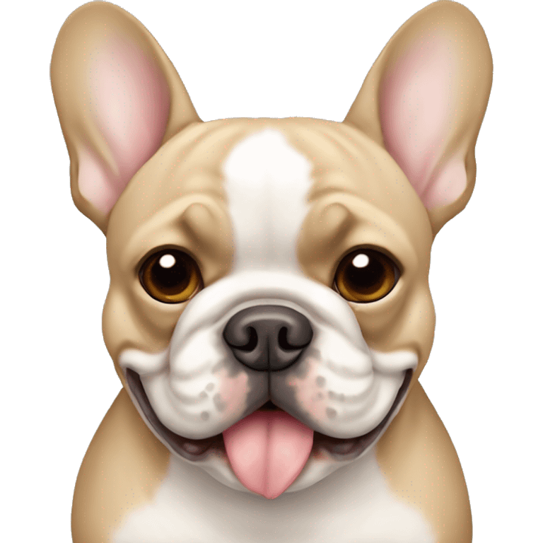 smily adult beige french bulldog with white center face with a mole on the right ear emoji