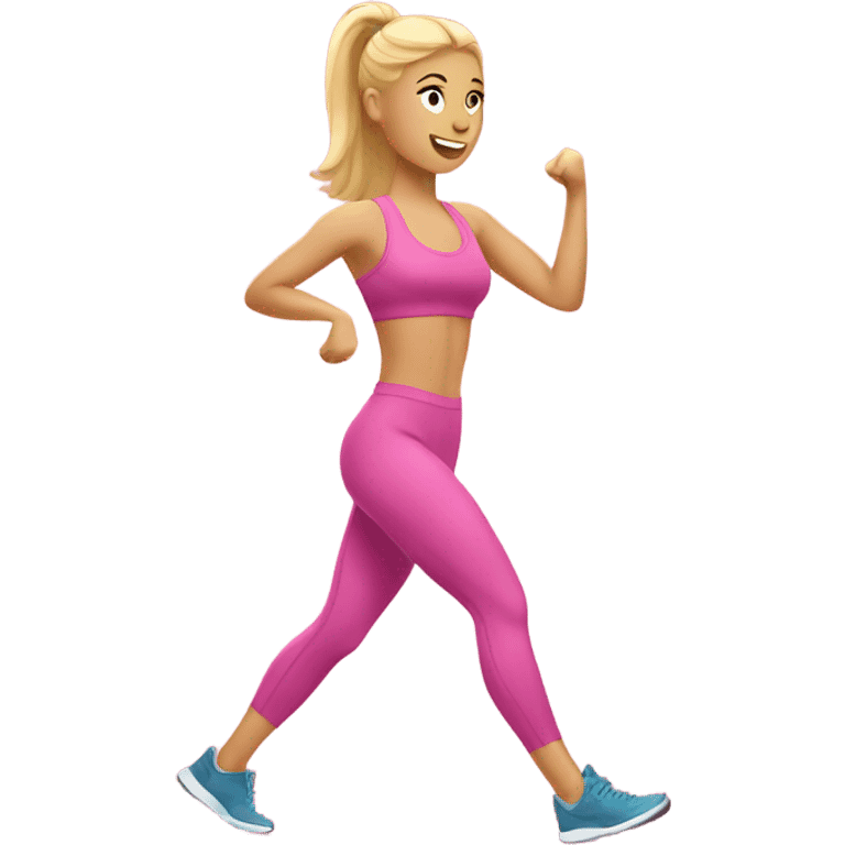 blonde woman working out in pink emoji