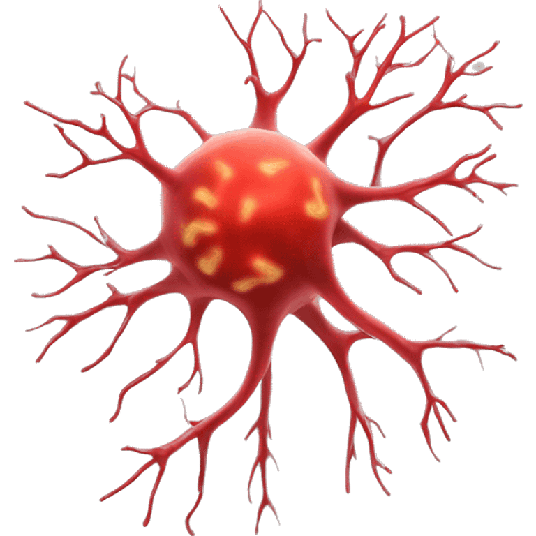 red neuron with cell body, axon, and postsynaptic cleft emoji