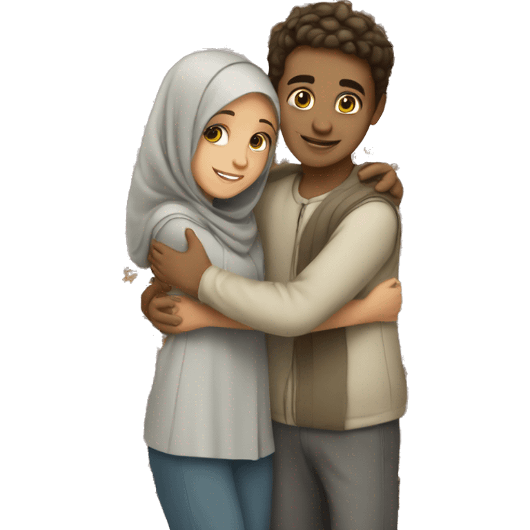 Girl and Boy hugging both are middle eastern emoji