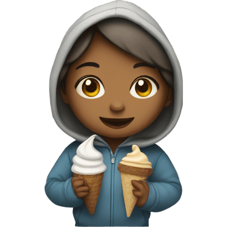 Girl with a hoodie, holding ice cream and booj emoji