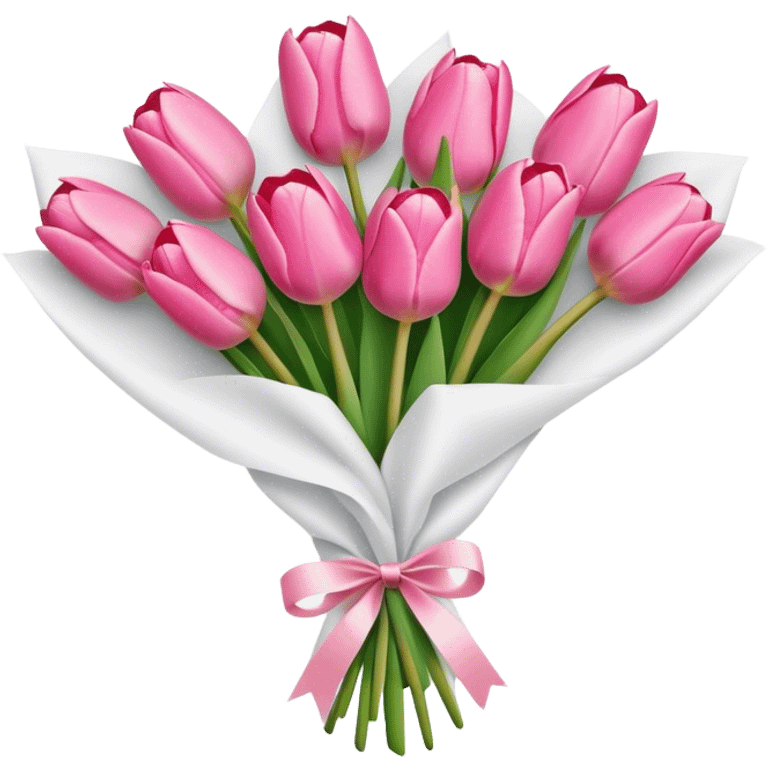 Bouquet of pink tulip wrapped in white paper emoji