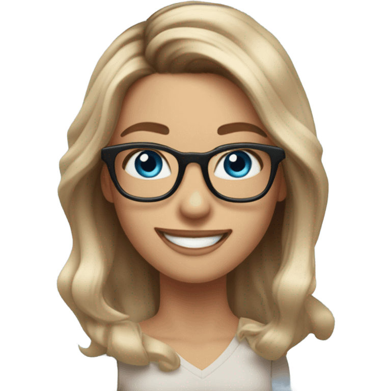 Real Shoulder length Balayage pale model lady with glasses and blue eyes happy  emoji