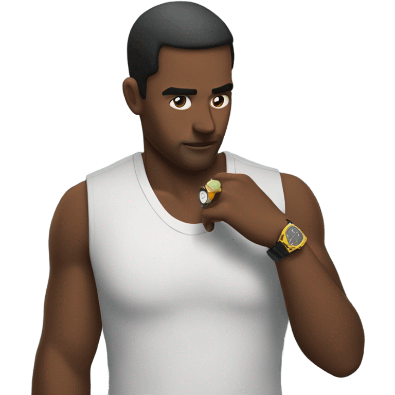 man looking at his watch on his wrist emoji