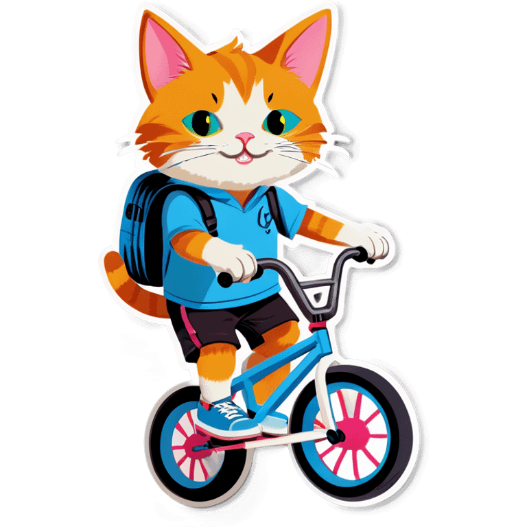 A cat wearing shorts riding a BMX  emoji